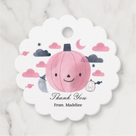 schattig roze kleine pompoen verjaardag uitnodigin bedankjes labels