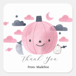 schattig roze kleine pompoen verjaardag uitnodigin vierkante sticker