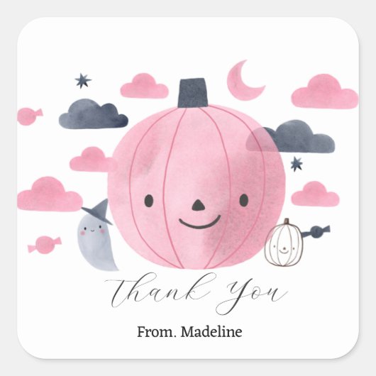 schattig roze kleine pompoen verjaardag uitnodigin vierkante sticker (Voorkant)