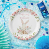Schattig roze konijn 1 een eerste verjaardag papieren bordje (Feest)
