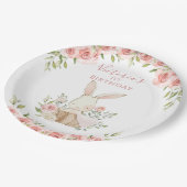 Schattig roze konijn 1 een eerste verjaardag papieren bordje (Gekanteld)