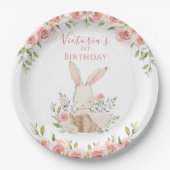 Schattig roze konijn 1 een eerste verjaardag papieren bordje (Voorkant)