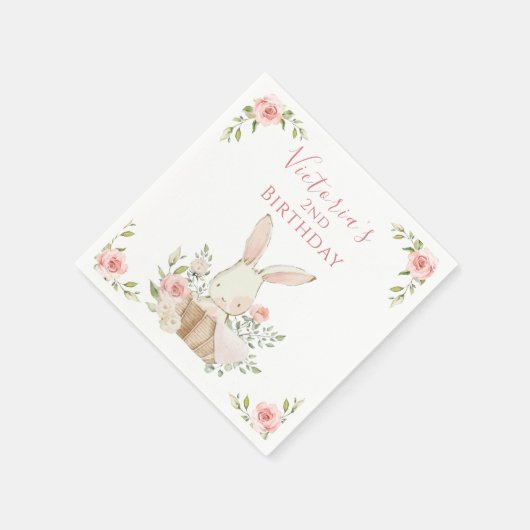 Schattig roze konijn 2 twee tweede verjaardag servet (Hoek)