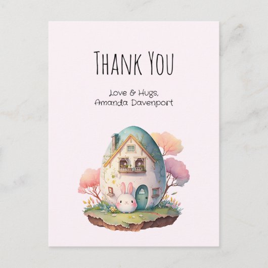 Schattig Roze Konijn Kawaii Stijl Dank Je Briefkaart (Voorkant)