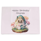 Schattig roze konijn konijn kawaii stijl verjaarda groot cadeauzakje (Voorkant)