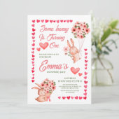 Schattig roze konijn Meisje 1e Verjaardagsfeest Kaart (Staand voorkant)