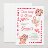 Schattig roze konijn Meisje 1e Verjaardagsfeest Kaart (Voorkant / Achterkant)