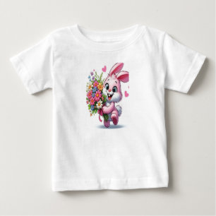 Schattig roze konijn met bloemen baby meisje t-shi