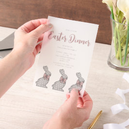 Schattig Roze Konijn Pasen Diner Vellum Uitnodigingen