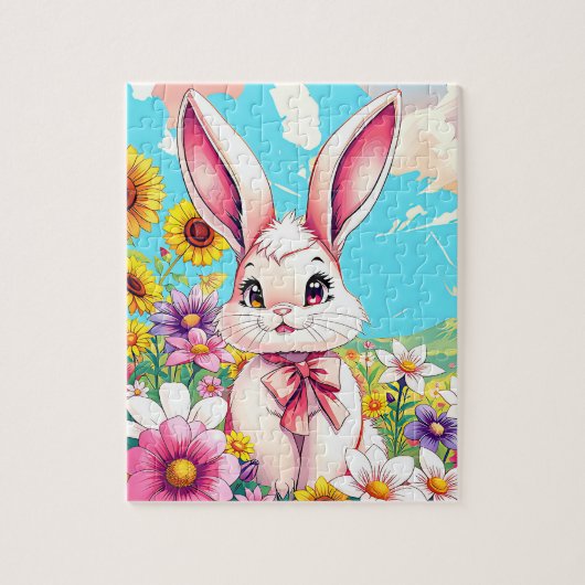 Schattig roze konijntje kinderbed legpuzzel (Verticaal)