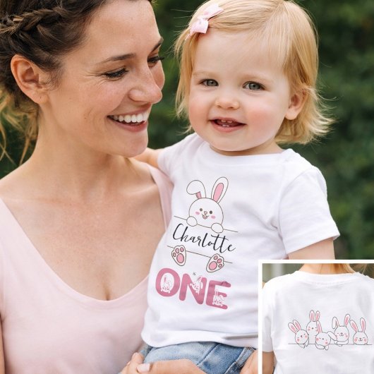 Schattig Roze Konijntje Meisje Eerste Verjaardag