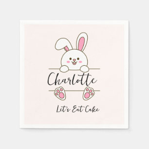 Schattig Roze Konijntje Meisje's Laten we Taart Et Servet