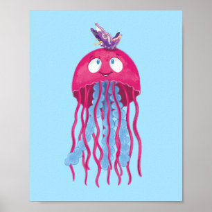Schattig Roze Kwalletjes Cartoon Karakter Grafisch Poster