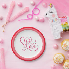 Schattig Roze Liefdesstijlontwerp Papieren Bordje