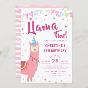 Schattig Roze Llama Fun Birthday Uitnodiging