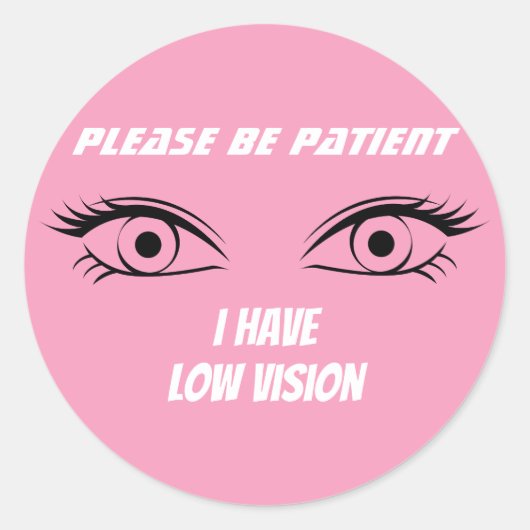Schattig roze low vision Button Ronde Sticker (Voorkant)