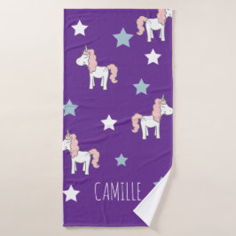 Schattig Roze Magisch Eenhoorn Paarse Meisjes Badhanddoek