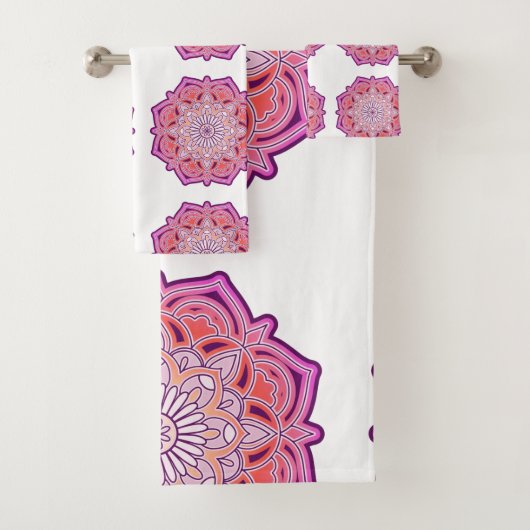 schattig roze mandala Bath Towel Set Bad Handdoek (Insitu)