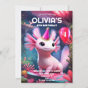 Schattig Roze Meisje Axolotl Verjaardag Kaart