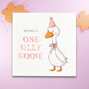 Schattig Roze Meisje Eén Dwaas Gans Verjaardag Servet