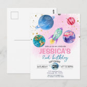 Schattig Roze Meisje Feest Astronaut Verjaardag Briefkaart (Voorkant / Achterkant)