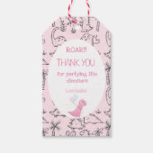 Schattig roze meisje roar dinosaurus verjaardagsfe cadeaulabel (Voorkant)