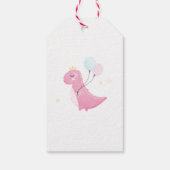 Schattig roze meisje roar dinosaurus verjaardagsfe cadeaulabel (Achterkant)