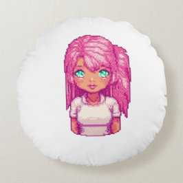 Schattig roze meisje rond kussen