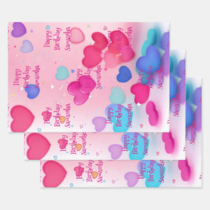 Schattig Roze Meisjesachtige Hartjes Gelukkige Ver Inpakpapier Vel