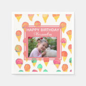 Schattig roze meisjesijs verjaardagsfeestfoto servet (Voorkant)