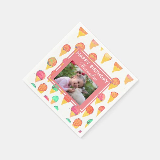 Schattig roze meisjesijs verjaardagsfeestfoto servet (Hoek)