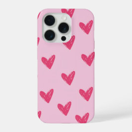 Schattig Roze Met De Hand Getekende Harten Patroon iPhone 15 Pro Case