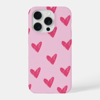Schattig Roze Met De Hand Getekende Harten Patroon iPhone 15 Pro Case