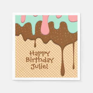 schattig roze, mint en chocolade ijsje servet