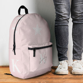 Schattig Roze Monogram Stijlvolle Terug Naar Schoo Bedrukte Rugzak