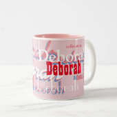 schattig roze naampatroon, gepersonaliseerd tweekleurige koffiemok (Voorkant rechts)