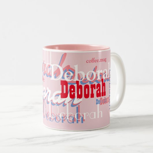 schattig roze naampatroon, gepersonaliseerd tweekleurige koffiemok (Voorkant rechts)