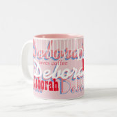 schattig roze naampatroon, gepersonaliseerd tweekleurige koffiemok (Voorkant links)