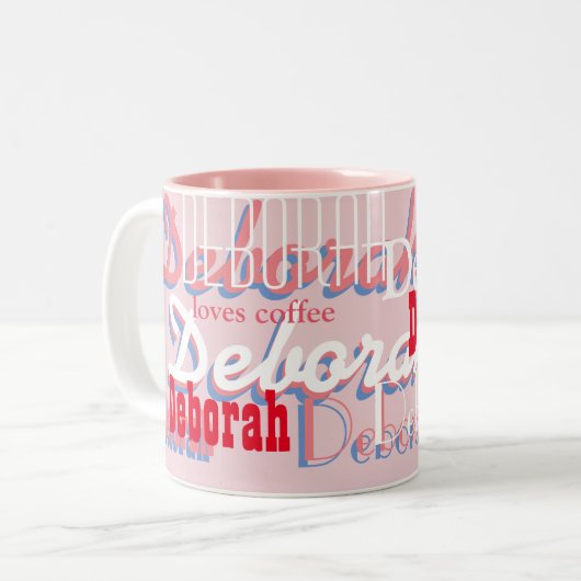 schattig roze naampatroon, gepersonaliseerd tweekleurige koffiemok (Voorkant links)