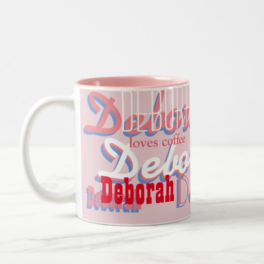 schattig roze naampatroon, gepersonaliseerd tweekleurige koffiemok (Links)