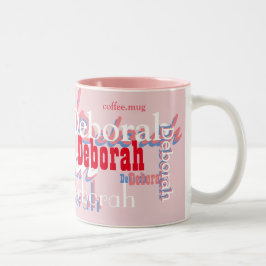 schattig roze naampatroon, gepersonaliseerd tweekleurige koffiemok