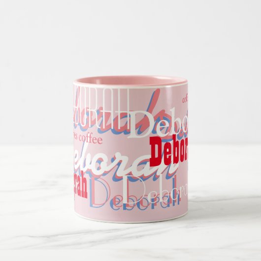 schattig roze naampatroon, gepersonaliseerd tweekleurige koffiemok (Center)