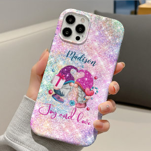 Schattig roze nepschitterende kabouter kerstmonogr Case-Mate iPhone case