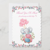 Schattig roze olifant Baby shower dank u kaart (Voorkant)