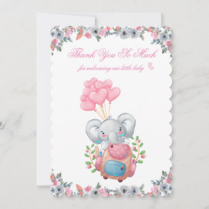 Schattig roze olifant Baby shower dank u kaart