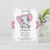 Schattig Roze olifant Chevron Glitter Baby shower Kaart (Staand voorkant)