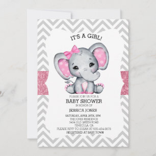 Schattig Roze olifant Chevron Glitter Baby shower Kaart