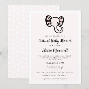 Schattig roze olifant Virtual Baby shower Kaart