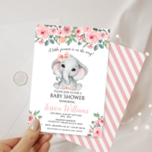 Schattig roze olifantje baby shower voor meisje kaart