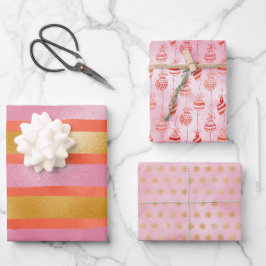 Schattig Roze Oranje Goud Kerstvakantie Inpakpapier Vel